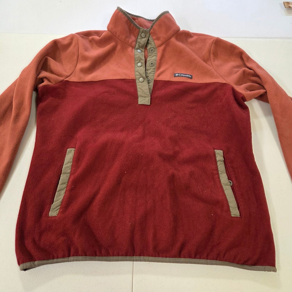 Columbia Benton Springs Fleece Snap Pullover XL Red Orange Colorblock Mock Neck